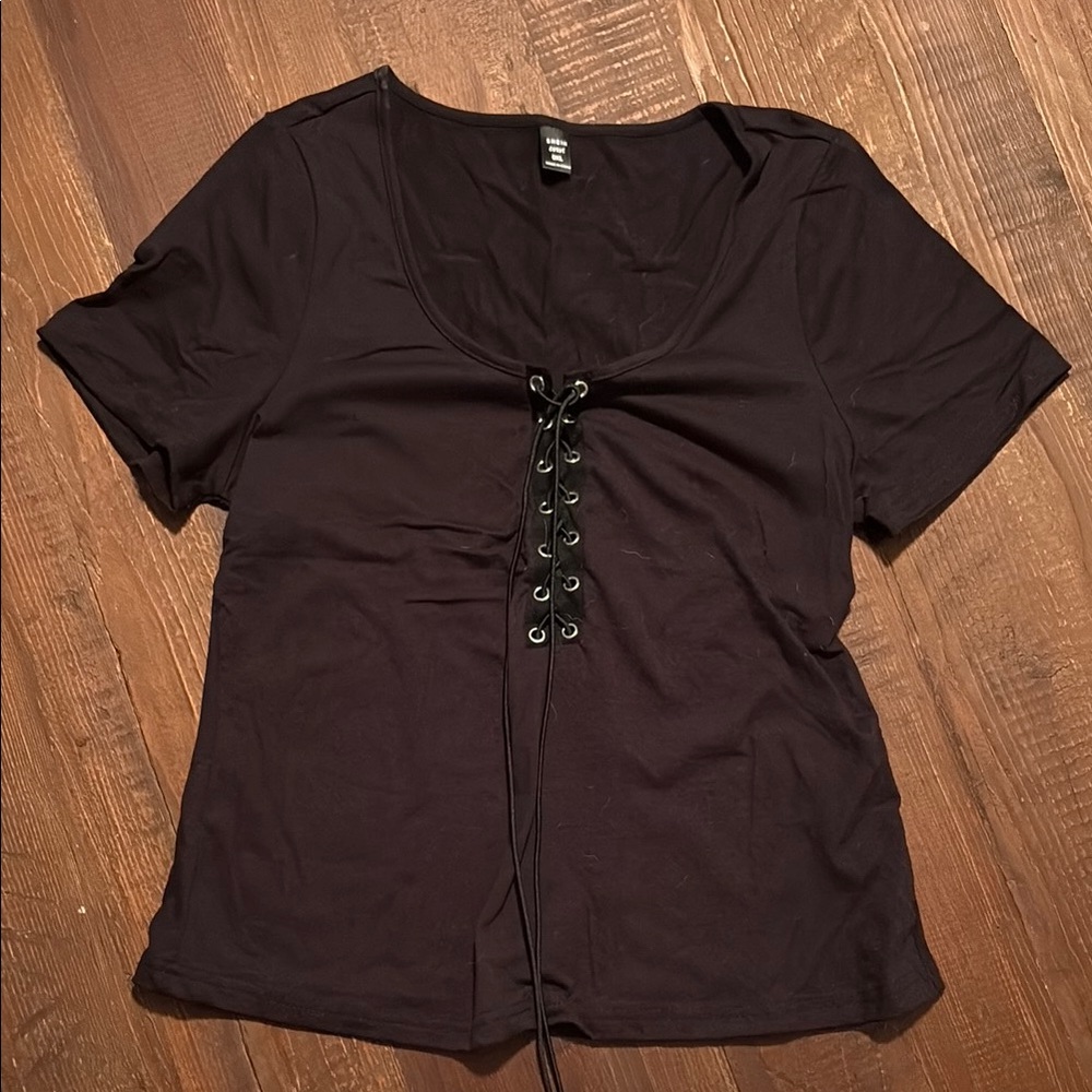 SHEIN Black Tie Front Short Sleeve T-Shirt